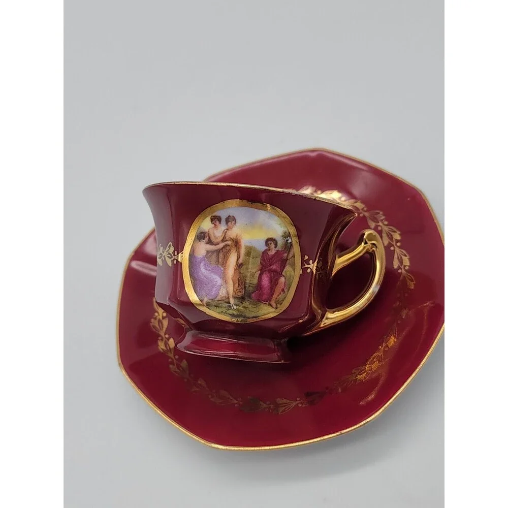 AJ Co Demitasse Teacup & Saucer made in Czechoslovakia Art Nouveau